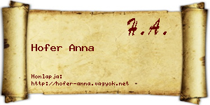 Hofer Anna névjegykártya